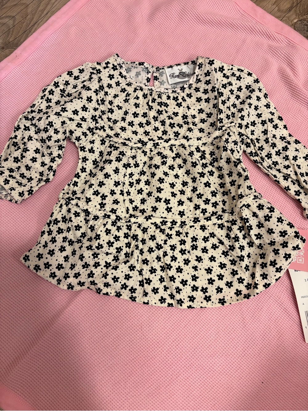 Rare Editions Cream Top with Black Floral Print
